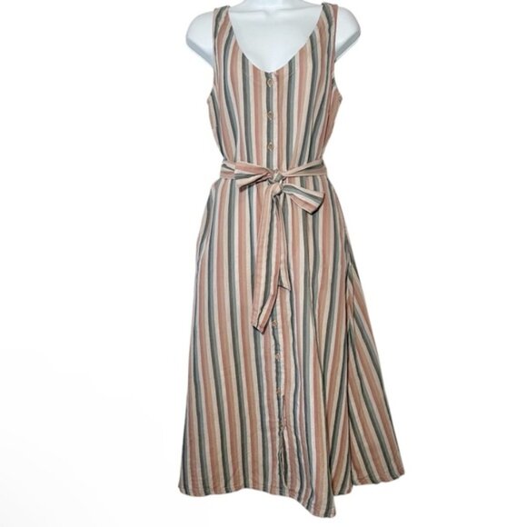 PACT Women’s Stucco Vertical Stripe Harbour Organic Cotton Midi Dress-Medium - Picture 1 of 6